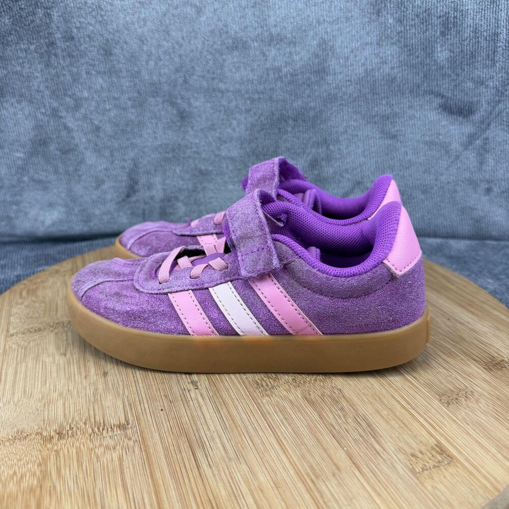 Adidas Shoes Girls Size 12 Purple Suede Sneakers Pink Accents HWK 1Y3010 - Picture 4 of 9